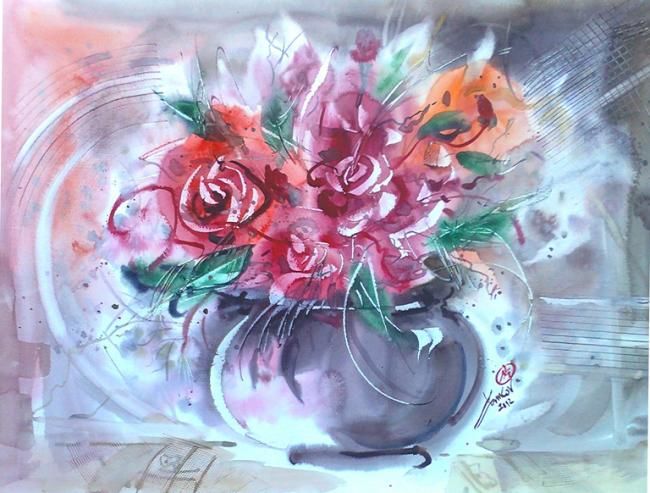 Painting titled "fresh roses" by Rimart, Original Artwork, Oil