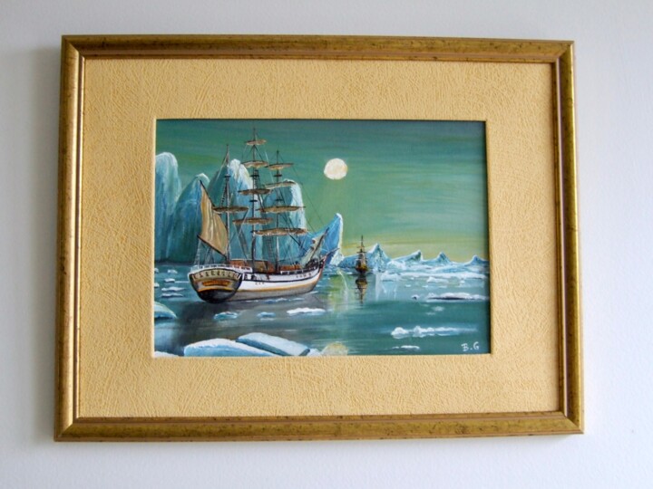 Painting titled "Voyage sur la banqu…" by Bernard Golay, Original Artwork, Acrylic Mounted on Cardboard