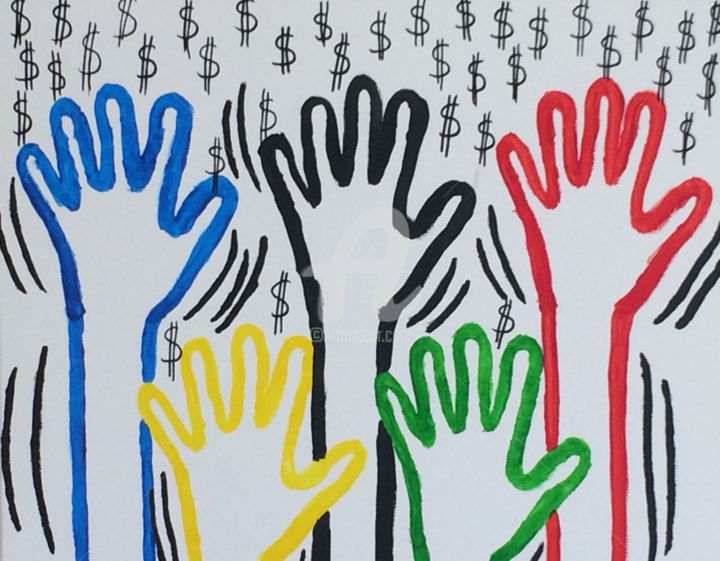Peinture intitulée "Olympic Hands / J.O…" par 7itit, Œuvre d'art originale, Acrylique