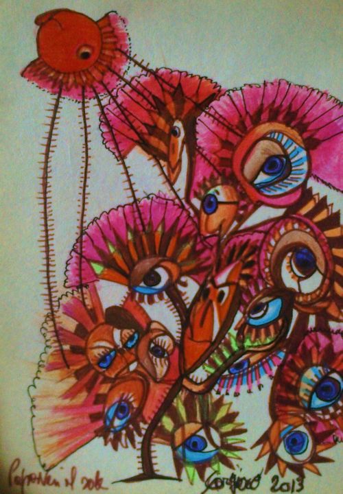 Disegno intitolato "Papaveri al sole" da Fernando Forgiero, Opera d'arte originale, Matite colorate
