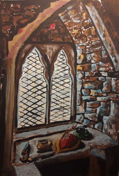 Рисунок под названием "Окно старого замка" - Ната Козина, Подлинное произведение искусства, Гуашь