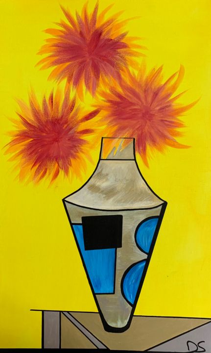 Painting titled "Bouquet explosif" by Dorothée Soulier, Original Artwork, Acrylic Mounted on Wood Stretcher frame