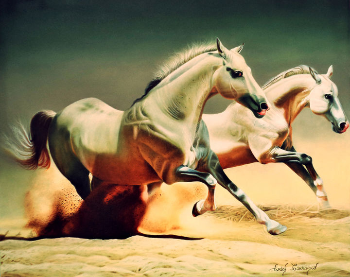 Painting titled "horses-on-freedom-o…" by Erick Carrazco, Original Art,