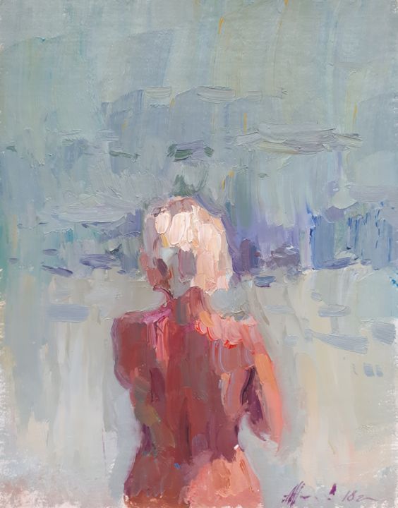 Картина под названием "On the beach" - Алексей Никольский, Подлинное произведение искусства, Масло