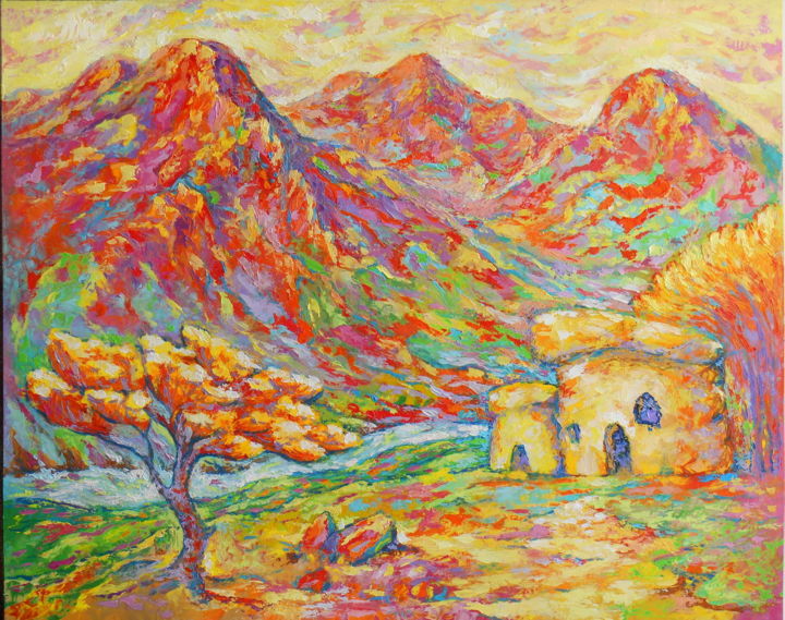 Картина под названием "Горная долина" - Valeriy Novikov, Подлинное произведение искусства, Масло