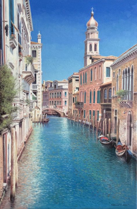 Pintura titulada "Canal. Venice" por Vasily Gribennikov, Obra de arte original, Oleo Montado en Bastidor de camilla de madera