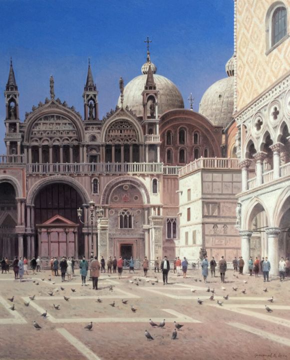 Painting titled "Cathedral of St. Ma…" by Vasily Gribennikov, Original Artwork, Oil Mounted on Wood Stretcher frame