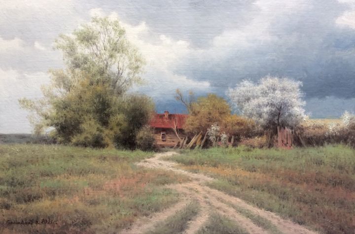 Peinture intitulée "Rural landscape wit…" par Vasily Gribennikov, Œuvre d'art originale, Huile Monté sur Carton