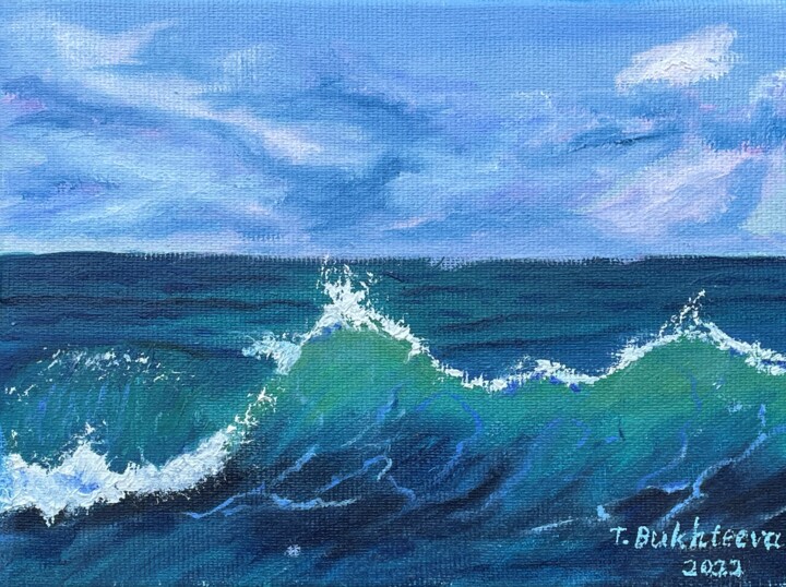 Painting titled "Ocean rhythm" by Tatiana Bukhteeva, Original Artwork, Oil Mounted on Wood Stretcher frame