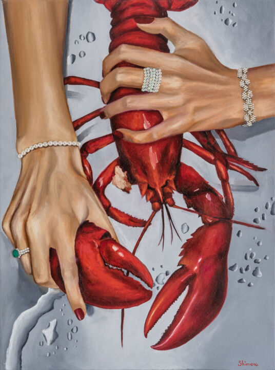 Painting titled "Luxury lobster" by Alina Shimova, Original Artwork, Oil