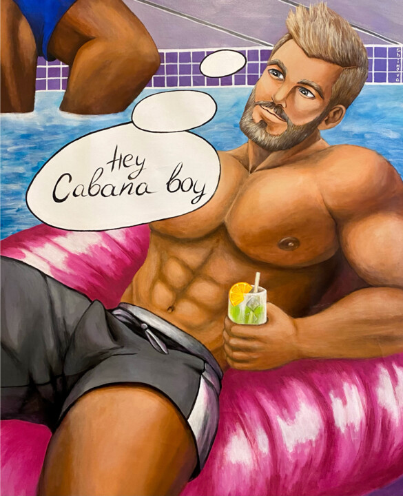 Картина под названием "Cabana Boy #1" - Alina Shimova, Подлинное произведение искусства, Акрил