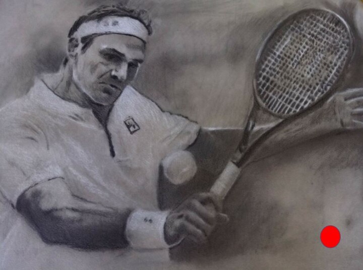 Tekening getiteld "Roger Federer" door Pol Soupe, Origineel Kunstwerk, Potlood