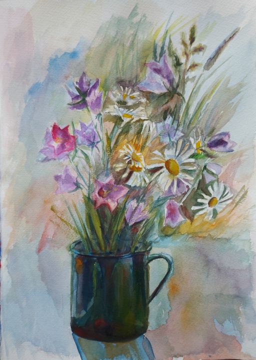 Painting titled "Полевой букет" by Наталия Качанова, Original Art, Watercolor