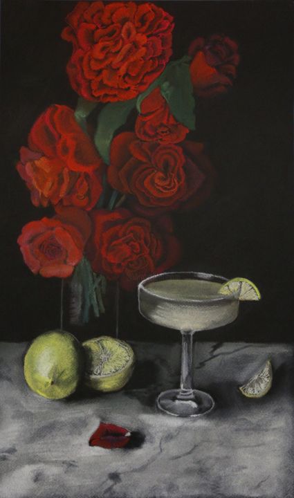 Рисунок под названием "Still life “Roses a…" - Arina Khlebnikova, Подлинное произведение искусства, Пастель