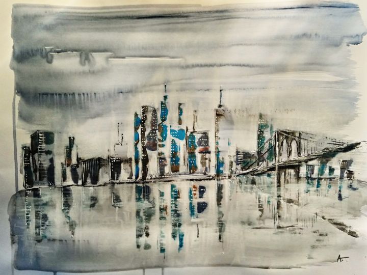 Peinture intitulée "Manhattan bay" par Annabelle B., Œuvre d'art originale, Acrylique