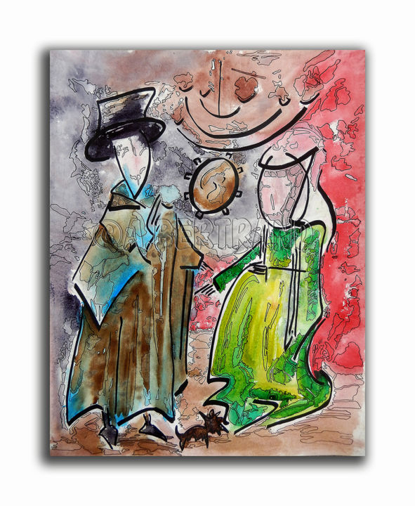 Peinture intitulée "Encre 40 ou Anolfini" par A. Bertrand, Œuvre d'art originale, Encre