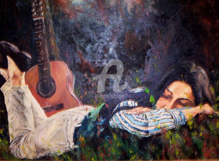 Painting titled "03-guitare-au-repos…" by A.Dadour, Original Artwork
