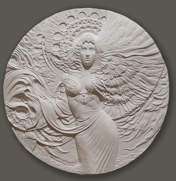 Скульптура под названием "bas-relief medallion" - Alexandr Belov, Подлинное произведение искусства, Гипс