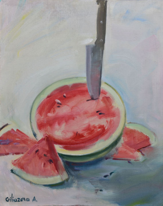 Painting titled "watermelon" by Aliia Giliazova, Original Artwork, Oil