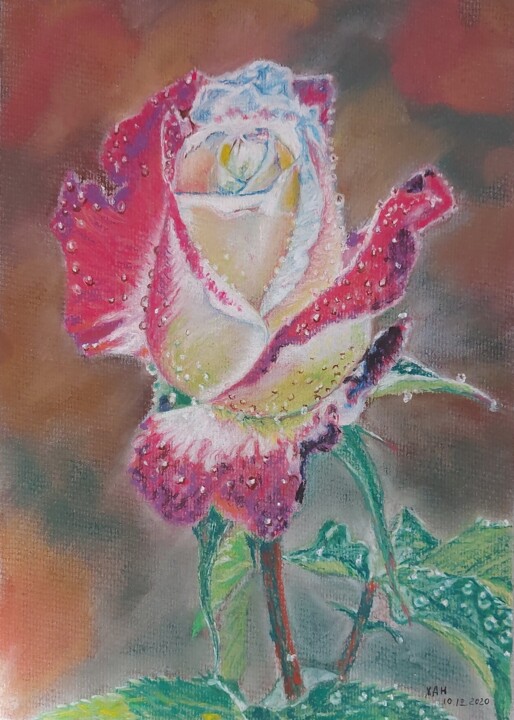 Рисунок под названием "Роза в росе" - Александр Хабло, Подлинное произведение искусства, Пастель
