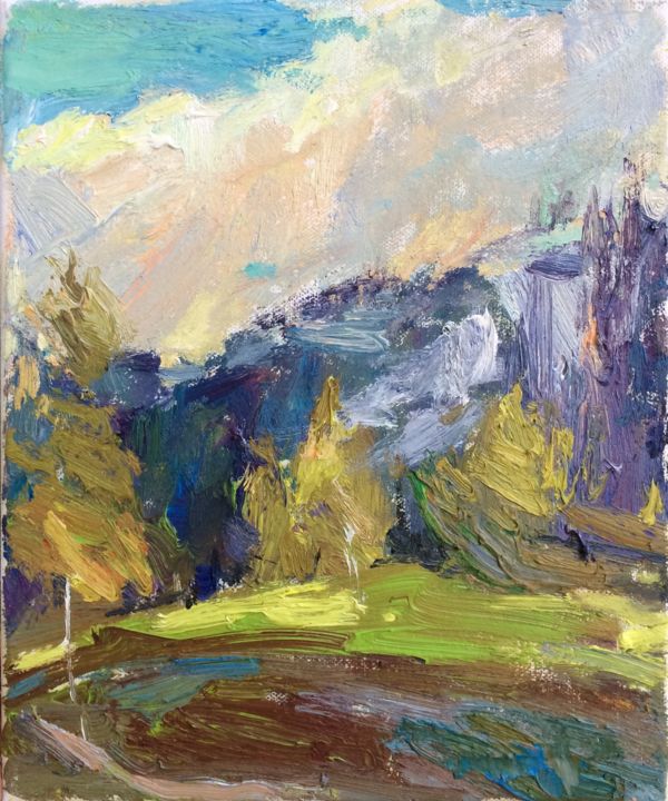 Painting titled "Mountains in Bukovi…" by Anna Kozeletska, Original Artwork, Oil