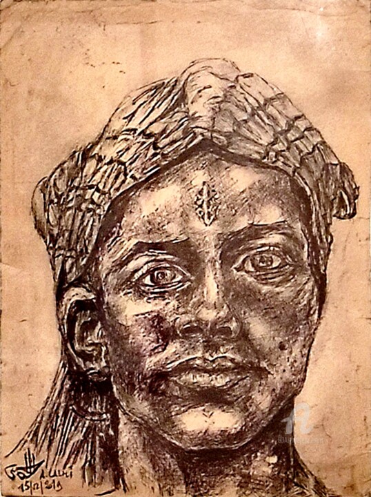 Dessin intitulée "Portrait de femme t…" par A. Lalmi, Œuvre d'art originale, Encre