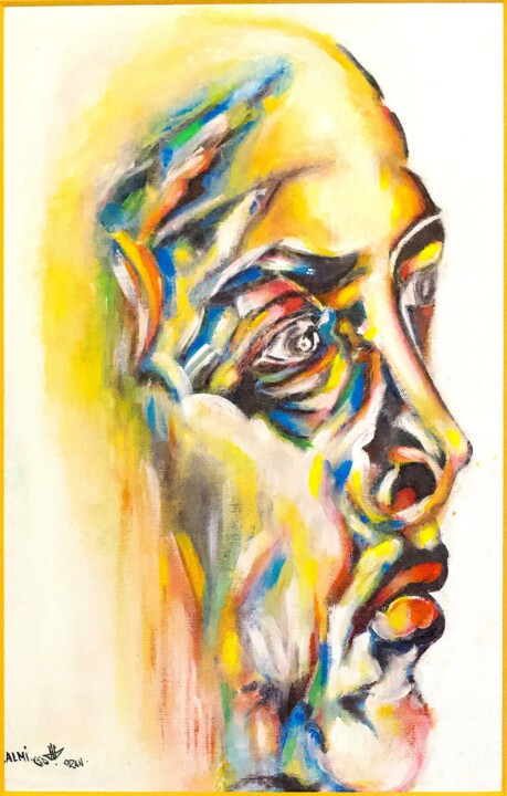 Painting titled "Portrait Hommage à…" by A. Lalmi, Original Artwork, Acrylic Mounted on Cardboard