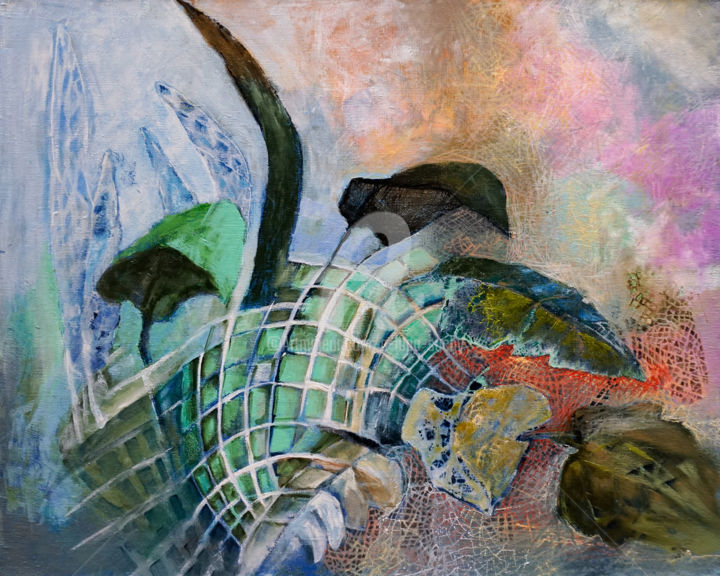 Schilderij getiteld "538 liście" door Anna Lupa-Suchy, Origineel Kunstwerk, Olie