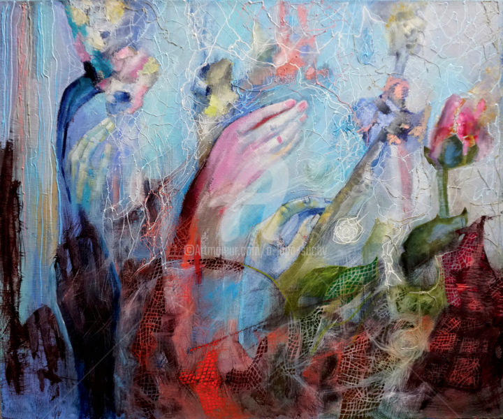 Painting titled "Krople rosy" by Anna Lupa-Suchy, Original Art, Oil