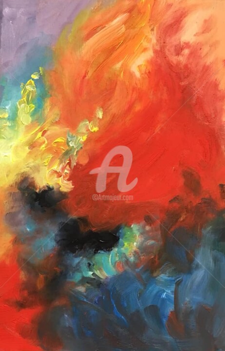 Peinture intitulée "Le feu  1" par A.N.Leroux, Œuvre d'art originale, Huile