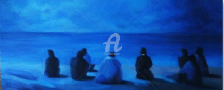 Peinture intitulée "A l'horizon nuit" par A.N.Leroux, Œuvre d'art originale, Huile