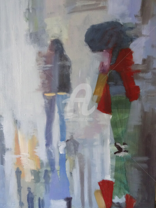 Peinture intitulée "Impression pluie" par A.N.Leroux, Œuvre d'art originale, Huile