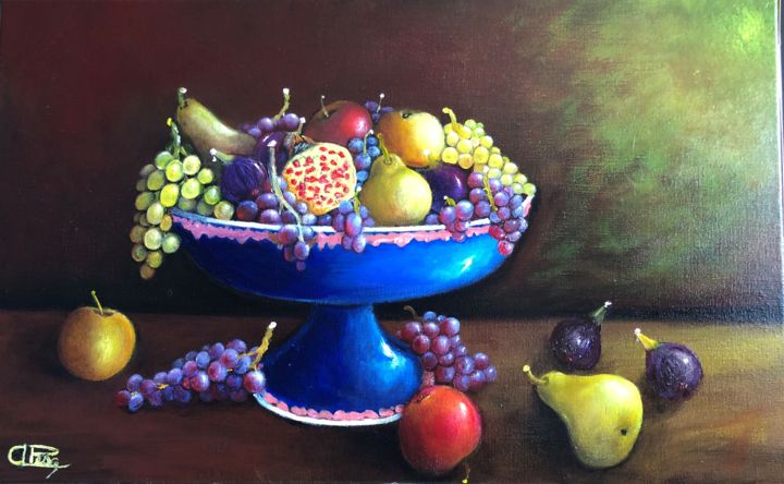 Painting titled "Coupe de fruits" by Agrippino Pesce, Original Artwork