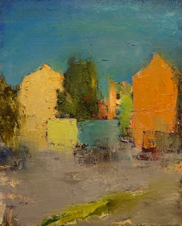 Painting titled "Urban Landscape" by Arnolds Podgaiskis, Original Artwork, Oil