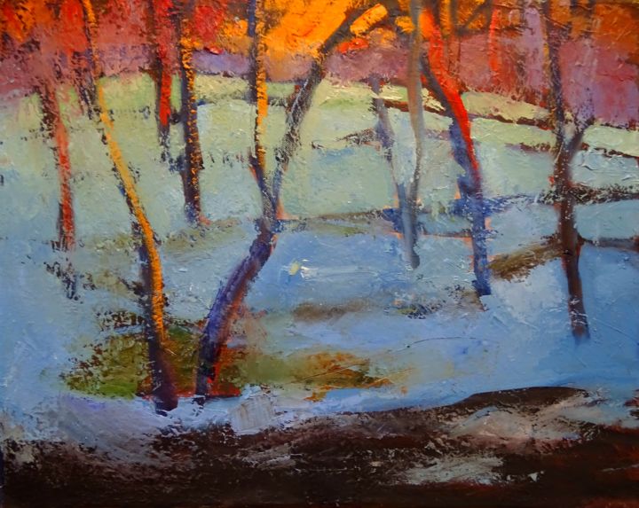 Painting titled "Winter park" by Arnolds Podgaiskis, Original Artwork, Oil