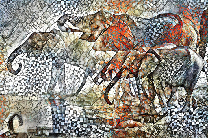 Digitale Kunst mit dem Titel "Eléphants au point…" von A.R.Pixo, Original-Kunstwerk, 2D digitale Arbeit