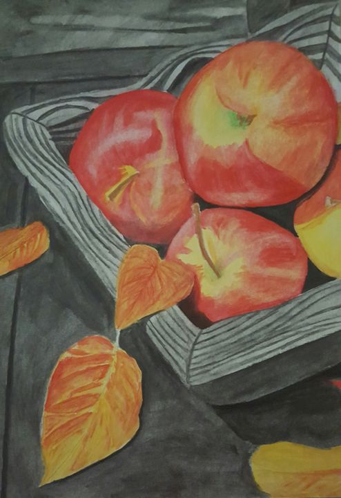 Dessin intitulée "Un panier de pomme" par Exotic Drawings, Œuvre d'art originale, Aquarelle