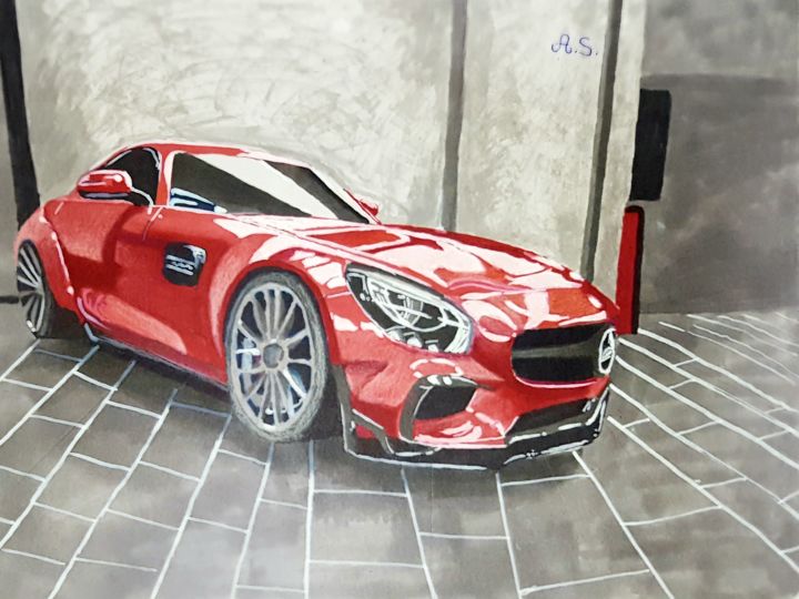 Drawing titled "AMG GTS Prior Design" by Exotic Drawings, Original Artwork, Marker