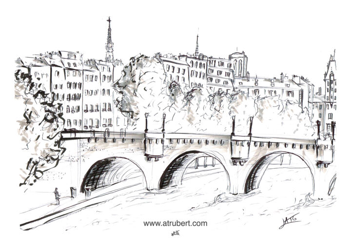Drawing titled "Croquis Paris La Se…" by A.T.6 Alexandre Trubert, Original Artwork, Ballpoint pen
