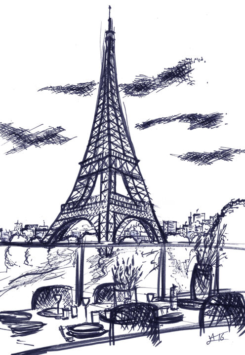 Dessin intitulée "Croquis Paris, "Tou…" par A.T.6 Alexandre Trubert, Œuvre d'art originale, Marqueur