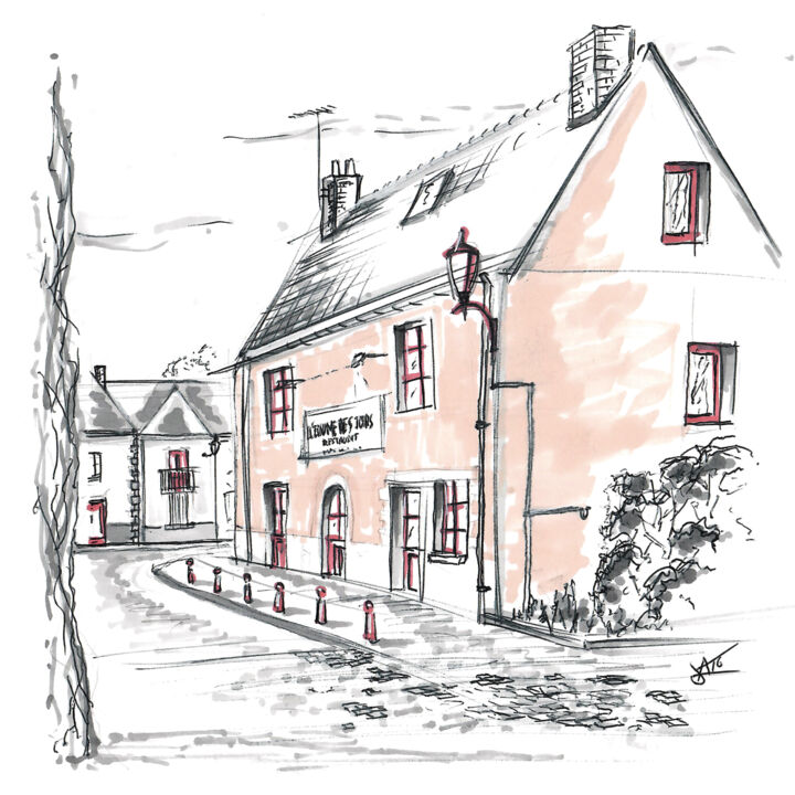 Drawing titled "Restaurant L’Écume…" by A.T.6 Alexandre Trubert, Original Artwork, Pencil
