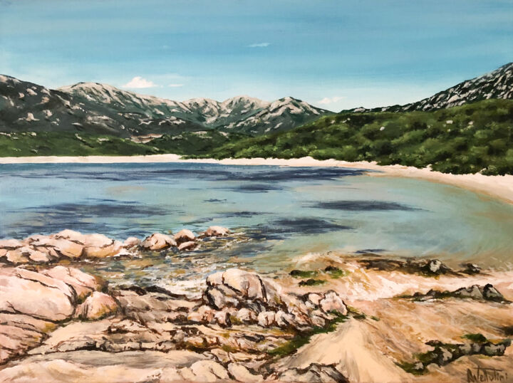 Schilderij getiteld "Bord de mer en Corse" door Avellutini, Origineel Kunstwerk, Acryl