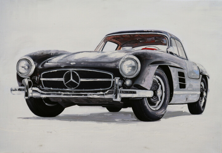 Painting titled "Mercedes Gullwing 3…" by A. Wadja, Original Artwork, Oil