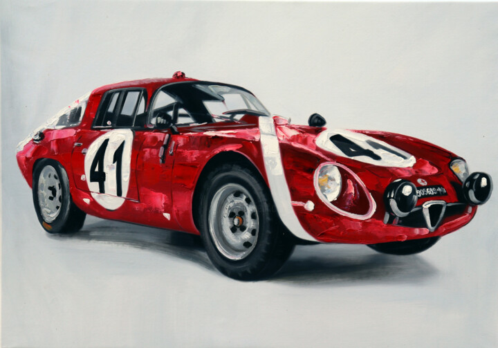 Schilderij getiteld "Alfa Romeo Giulia T…" door A. Wadja, Origineel Kunstwerk, Olie