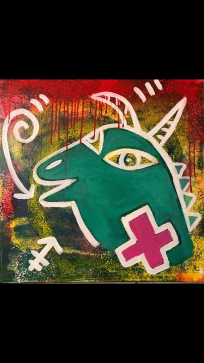 Malerei mit dem Titel "Dragon" von Amélie Waldberg, Original-Kunstwerk, Acryl