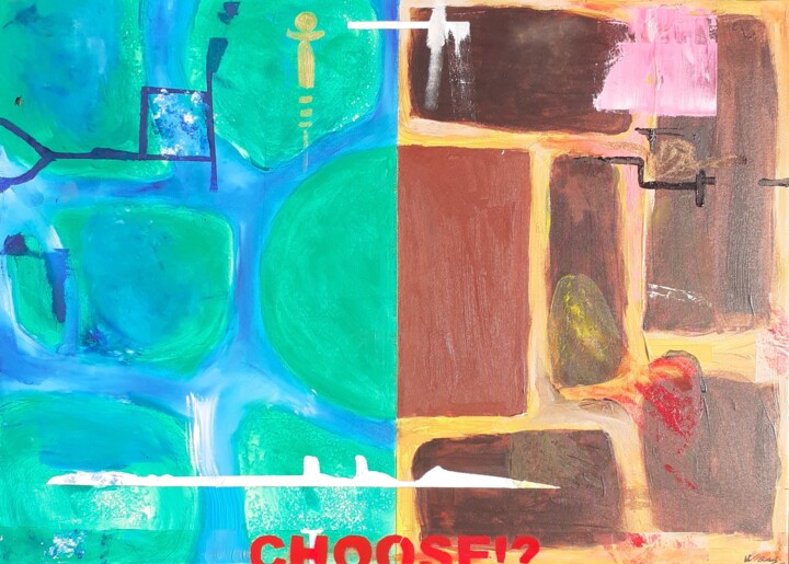 Painting titled "Choose!?! 2" by A Wibaa, Original Artwork, Oil Mounted on Wood Stretcher frame