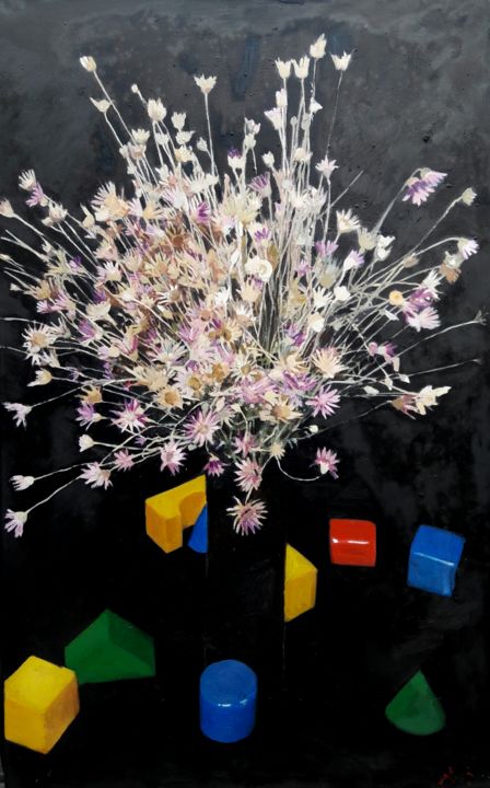 Painting titled "Immortals flowers" by Анна Завиленская, Original Art, Oil Mounted on Stretcher frame