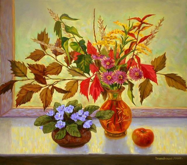 Ζωγραφική με τίτλο "Autumn still-life a…" από Arkady Zrazhevsky, Αυθεντικά έργα τέχνης, Λάδι