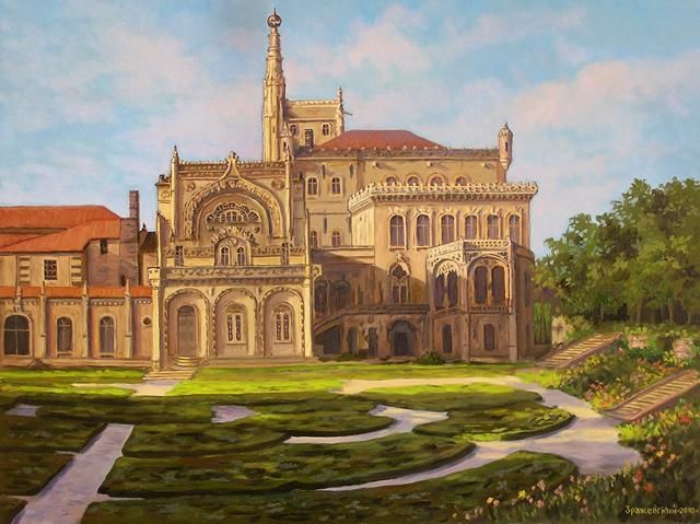 Картина под названием "Bussako Palace  in…" - Arkady Zrazhevsky, Подлинное произведение искусства, Масло