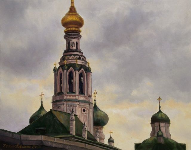 Картина под названием "Belltower of the Vo…" - Arkady Zrazhevsky, Подлинное произведение искусства, Масло
